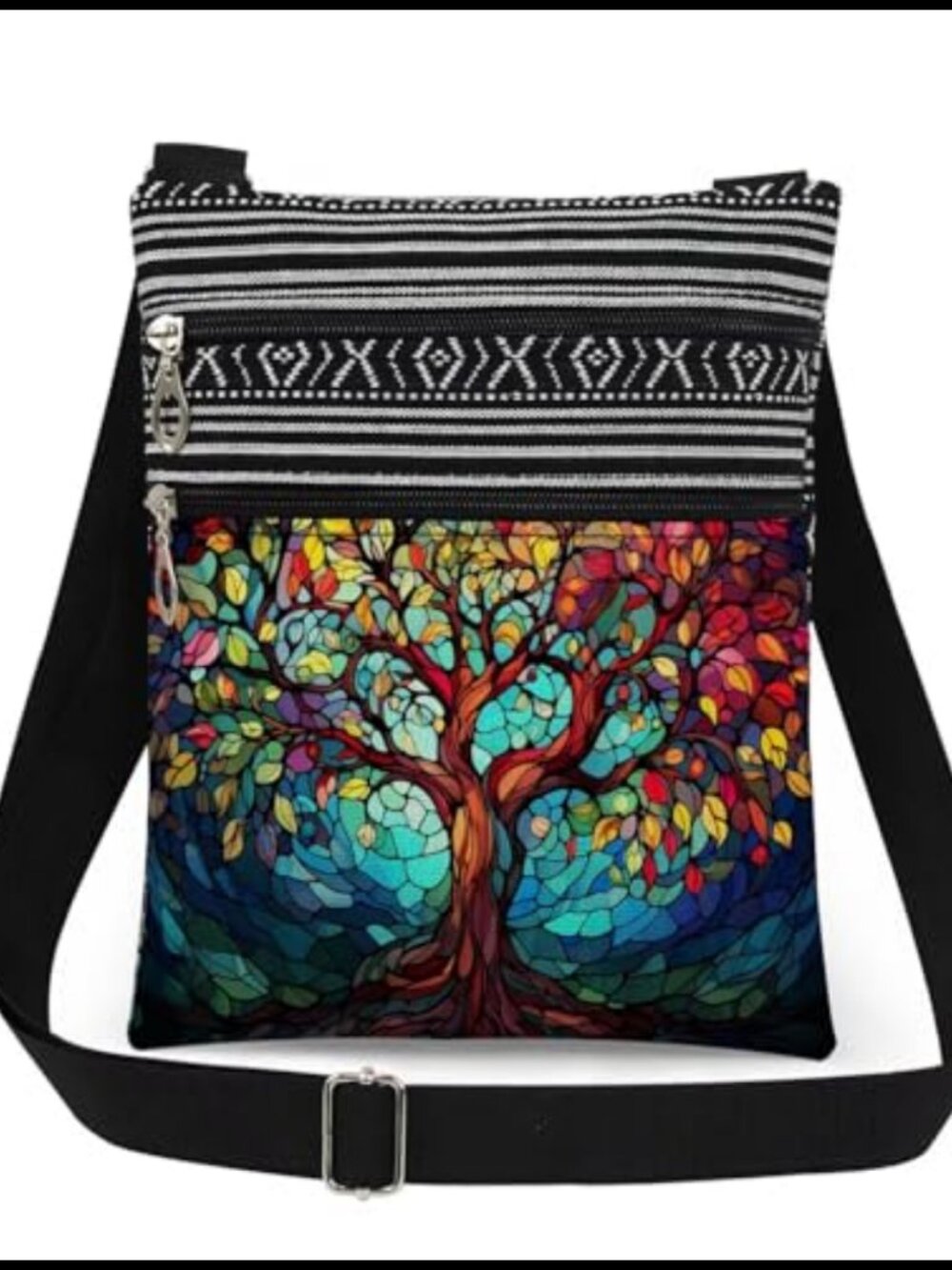 Polyester Tree of Life Crossbody Bag Adjustable Strap Zipper Women